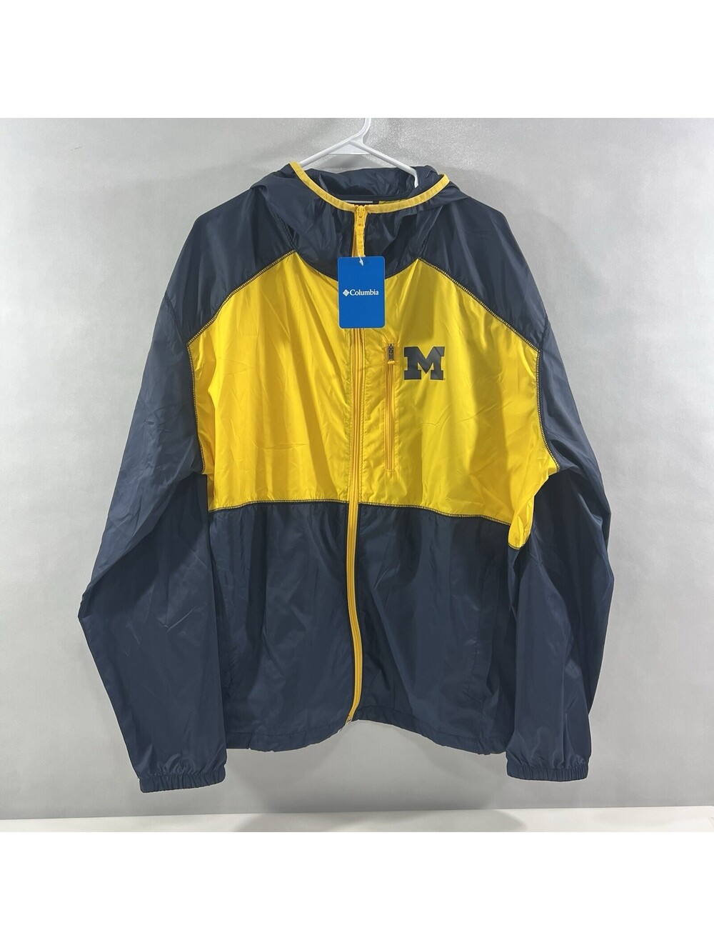 Columbia Michigan Wolverines Flash Forward Windbreaker Jacket XL Navy Gold New